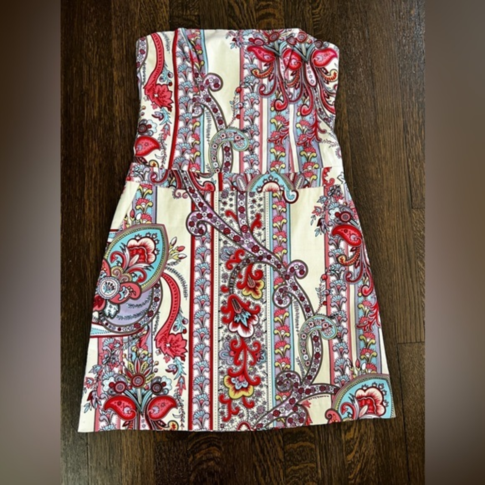 Tommy Hilfiger strapless paisley dress‎ 8 orange pink tan